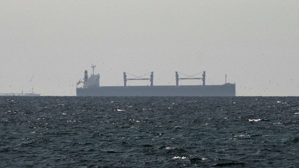 A cargo ship in the Gulf, near the Strait of Hormuz, as seen from northern Ras al-Khaimah, near the border with Oman’s Musandam governance, amid the U.S.-Israeli conflict with Iran, in United Arab Emirates, March 11, 2026. REUTERS/Stringer/File Photo