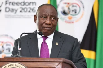 President Cyril Ramaphosa speaks at the Freedom Day commemoration in Mangaung, Free State, on 27 April 2026. Picture: GCIS