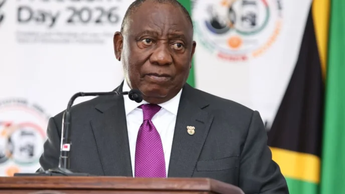 President Cyril Ramaphosa speaks at the Freedom Day commemoration in Mangaung, Free State, on 27 April 2026. Picture: GCIS