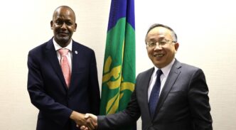 SADC Executive Secretary Elias M. Magosi and Ambassador Fan Yong during their meeting in Gaborone.
