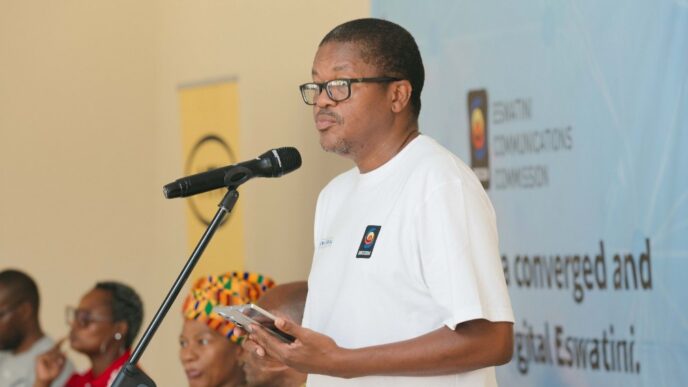 ESCCOM Chief Executive Mvilawemphi Dlamini addressing guests at a recent event. Photo by ESCCOM