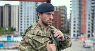 ‘Borderline ridiculous shenanigans’ … Aaron Taylor-Johnson as Major Will Tranter in Fuze. Photograph: Sky UK All Rights Reserved./PA