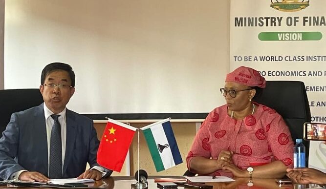 Dr Retšelisitsoe A Matlanyane and Chinese Ambassador Yang Xiaokun during the signing of the debt waiver agreement in Maseru on April 9, 2026.