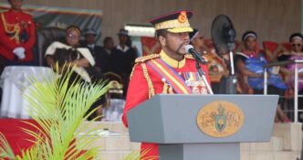 His Majesty King Mswati III addressing members of the Umbutfo Eswatini Defence Force during the 53rd Army Day celebrations held at Nokwane Defence Headquarters.