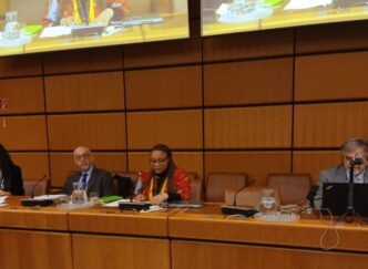 South Africa's Department of Science, Technology and Innovation Deputy Director for Space Systems Fikiswa Majola addresses a panel discussion at the 65th Session of the UN Committee on the Peaceful Uses of Outer Space Legal Subcommittee. Photo by Fikiswa Majola