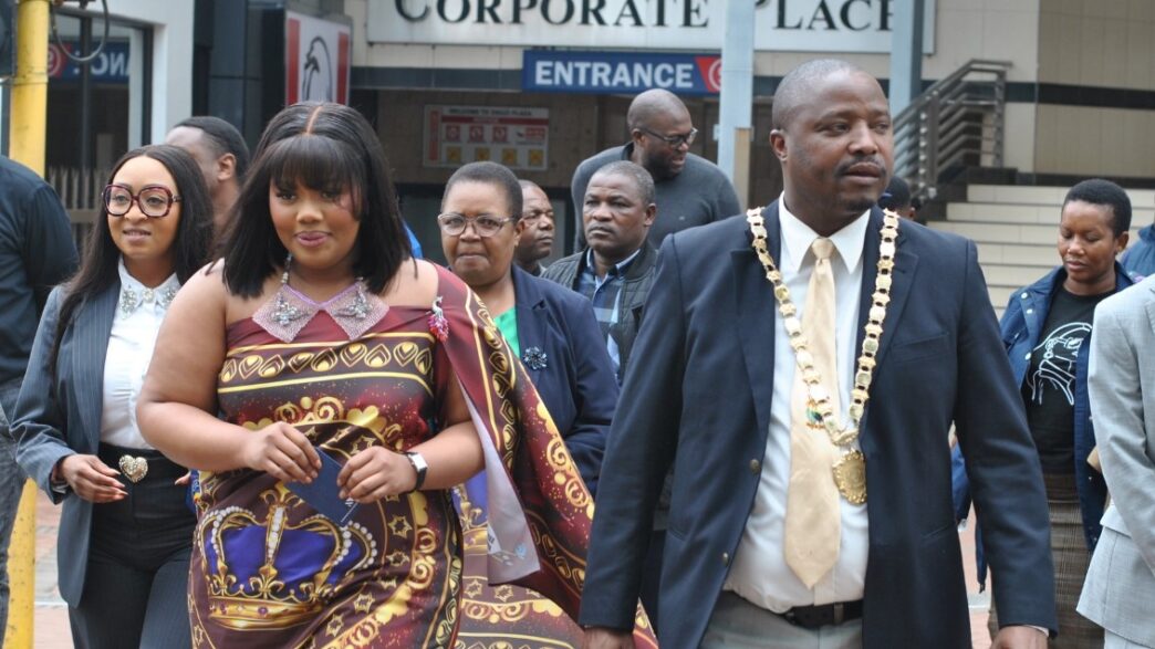 Princess Sakhizwe leads a high-level delegation on an official tour along Dr Sishayi Road in Mbabane on Thursday, assessing the venue ahead of the Made in Eswatini Consumer Fair set for May 1, 2026. The delegation included Minister of Housing and Urban Development Hon. A. Maphalala, Mbabane East MP Hon. Welcome Dlamini, Mbabane Mayor T. Mkhonto and Mbabane City Council CEO Gciniwe Fakudze.