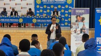 Fathers, sons and community stakeholders gathered at Lekgarietse Secondary School in the Free State on April 18, 2026, for a seminar aimed at strengthening family bonds and promoting positive masculinity among young men in the district. Photo: SAPS