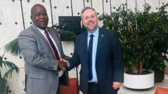 Lesotho's Minister of Local Government, Chieftainship, Home Affairs and Police, Hon. Lephema Lebona (left), and South Africa's Minister of Home Affairs, Dr Leon Schreiber (right), during their bilateral meeting on the sidelines of the 75th Session of the High Commissioner's Programme in Geneva, Switzerland, on 16 October 2024. | Photo: Supplied