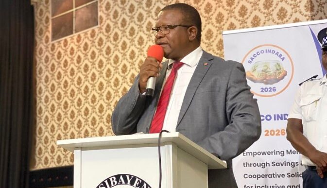 Minister of Commerce, Industry and Trade Manqoba Khumalo delivers his keynote address during the official opening of the 7th SACCO Indaba hosted by the Eswatini Association of Savings and Credit Cooperatives (ESASCCO) on Tuesday.