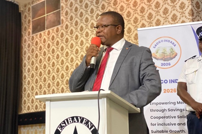 Minister of Commerce, Industry and Trade Manqoba Khumalo delivers his keynote address during the official opening of the 7th SACCO Indaba hosted by the Eswatini Association of Savings and Credit Cooperatives (ESASCCO) on Tuesday.