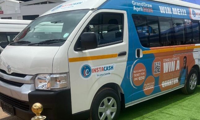 The brand-new Toyota Quantum won by Khombindlela Vilakati, 24, of Luve in the inaugural INSTACASH Win-a-Quantum competition draw held on April 22, 2026.