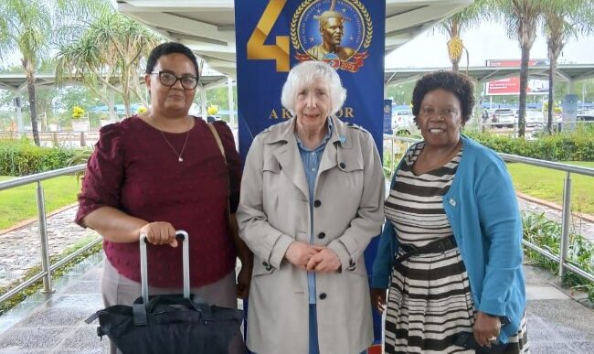 Professor Gosia Brykczynska (centre), President of the Europe Catholic Nurses Guild and Member of the CICIAMS Executive Board, pictured with the International President and President of the local Catholic Nurses Guild upon her arrival in the Kingdom of Eswatini,