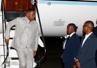 Botswana President Advocate Duma Gideon Boko steps off the aircraft upon his return home after completing a state visit to Zimbabwe and an official visit to the Kingdom of Eswatini. PHOTO: Government of Botswana