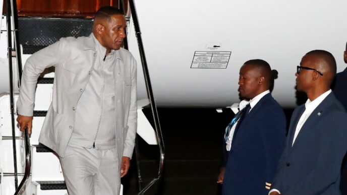 Botswana President Advocate Duma Gideon Boko steps off the aircraft upon his return home after completing a state visit to Zimbabwe and an official visit to the Kingdom of Eswatini. PHOTO: Government of Botswana