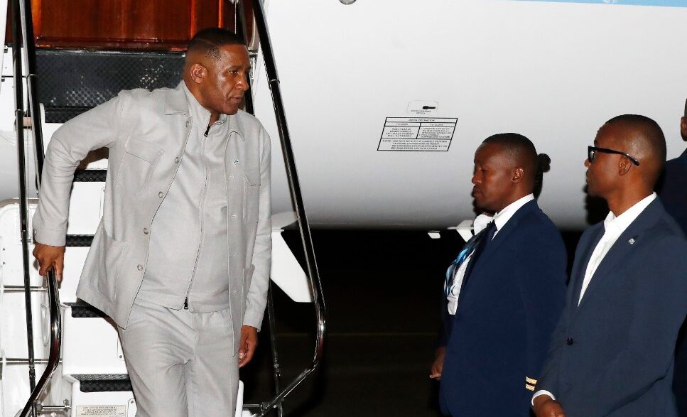 Botswana President Advocate Duma Gideon Boko steps off the aircraft upon his return home after completing a state visit to Zimbabwe and an official visit to the Kingdom of Eswatini. PHOTO: Government of Botswana