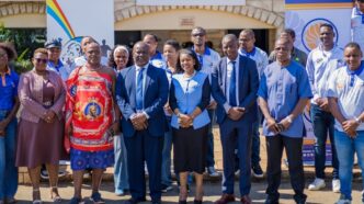 ENPF leadership, the Minister of Sports, Culture and Youth Affairs, the Principal Secretary in the Ministry of Labour and Social Security and key stakeholders pictured at the official launch of the 8th Imbube Marathon at Happy Valley