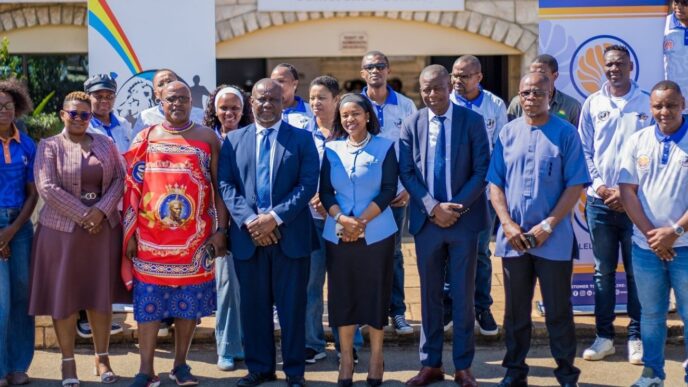 ENPF leadership, the Minister of Sports, Culture and Youth Affairs, the Principal Secretary in the Ministry of Labour and Social Security and key stakeholders pictured at the official launch of the 8th Imbube Marathon at Happy Valley
