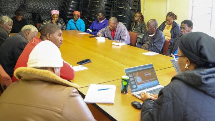 Eswatini National Trust Commission officials meet with traditional leaders and Matsanjeni North Inkhundla constituency Member of Parliament Phila Buthelezi. Photo by ENTC