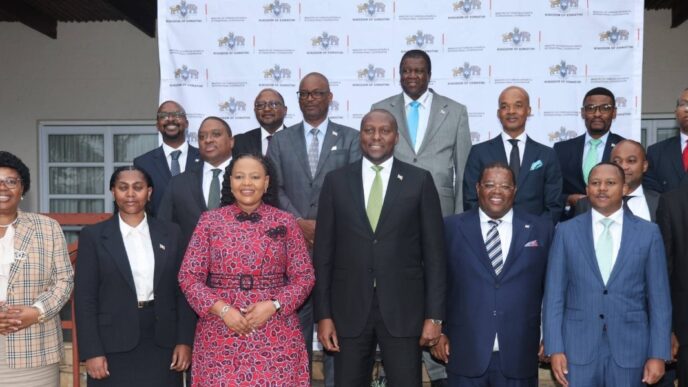 Prime Minister Russell Mmiso Dlamini joins Eswatini's ambassadors for a group photo at Royal Villas following the Government Consultative Meeting