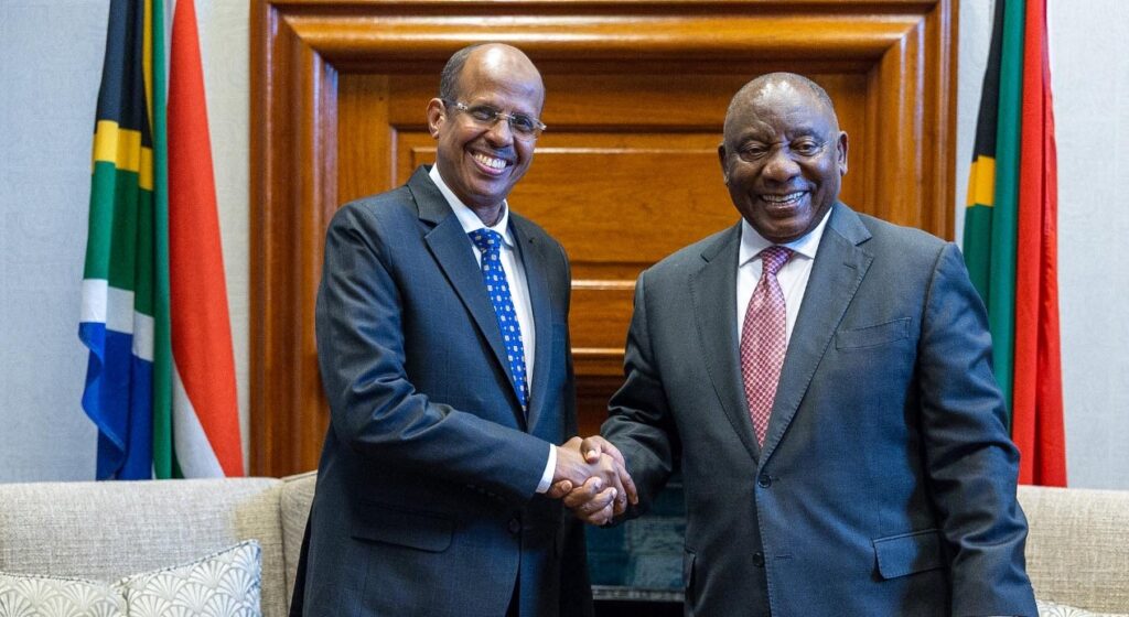 President Cyril Ramaphosa receives African Union Commission Chairperson Mahmoud Ali Youssouf in Pretoria for talks