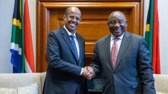 President Cyril Ramaphosa receives African Union Commission Chairperson Mahmoud Ali Youssouf in Pretoria for talks