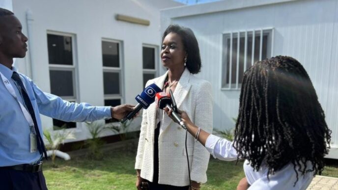 Newly elected Mozambican Bar Association President Thera Tobias Dai speaks to the media