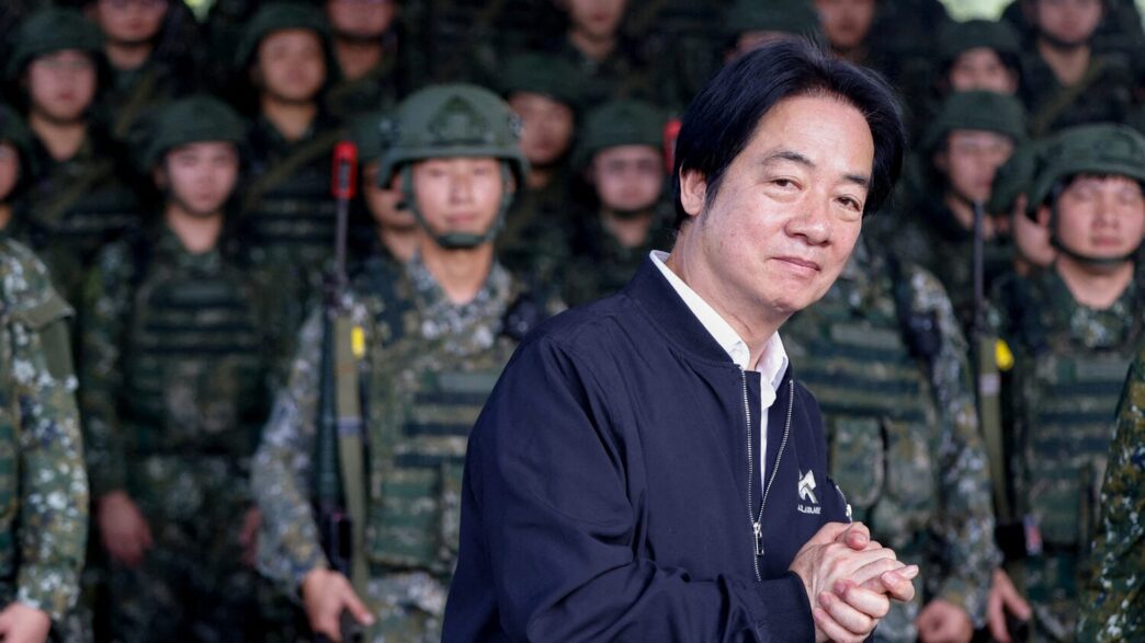 Taiwan President Lai Ching-te delivers a speech after inspecting reservists operating a Taiwan made Hummer 2 Drone during a training session at Loung Te Industrial Parks Service Center in Yilan, Taiwan December 2, 2025. REUTERS/Ann Wang/File Photo
