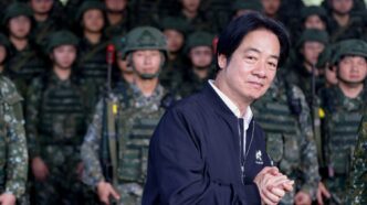 Taiwan President Lai Ching-te delivers a speech after inspecting reservists operating a Taiwan made Hummer 2 Drone during a training session at Loung Te Industrial Parks Service Center in Yilan, Taiwan December 2, 2025. REUTERS/Ann Wang/File Photo