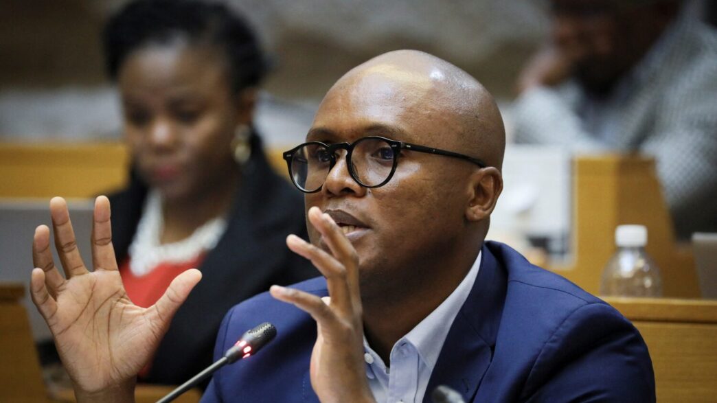 South Africa Minister of Communications and Digital Technologies Solly Malatsi gestures in Parliament, Cape Town, South Africa, May 27, 2025. REUTERS/Sumaya Hisham/File Photo