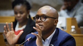 South Africa Minister of Communications and Digital Technologies Solly Malatsi gestures in Parliament, Cape Town, South Africa, May 27, 2025. REUTERS/Sumaya Hisham/File Photo