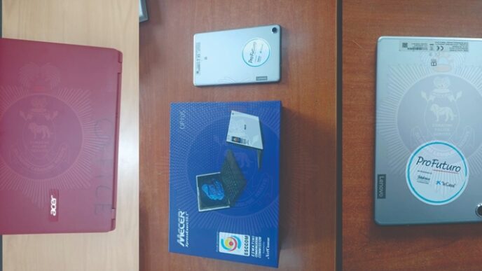 Recovered and missing electronic equipment including Lenovo tablets and laptops believed to have been stolen during a break in at St Joseph’s Primary School in Mafutseni.