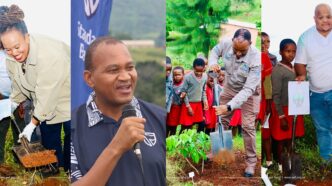 Representatives from the Eswatini Environment Authority, Standard Bank Eswatini, the Ministry of Tourism and Environmental Affairs, the Ministry of Education and UNESCO Eswatini gather at Nhlanhleni Primary School in Ntfonjeni during the Earth Day celebrations and launch of the Blue Roots Eswatini initiative on April 22, 2026