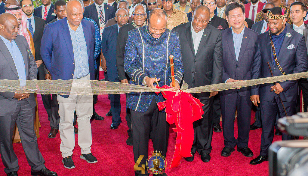 His Majesty King Mswati III cuts the ribbon to officially open the International Convention Centre (ICC) in Ezulwini on Saturday, April 25, 2026, in the company of South African President Cyril Ramaphosa, His Majesty King Letsie III of Lesotho, His Majesty King Misuzulu kaZwelithini of the Zulu Nation, and other distinguished dignitaries.