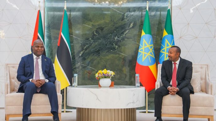 Prime Minister Abiy Ahmed today officially received President Daniel Francisco Chapo of Mozambique at Bole International Airport.