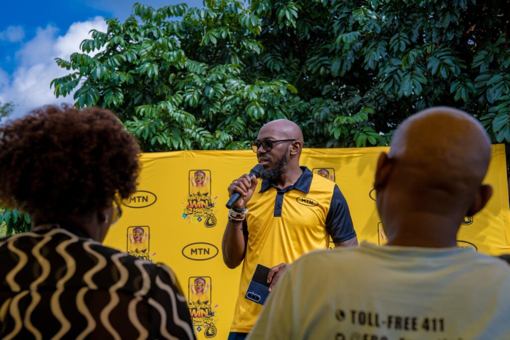 MTN Eswatini CEO Jerry Soko addresses the crowd during the Fak’ivibe grand prize ceremony, celebrating winners and the impact of the promotion.