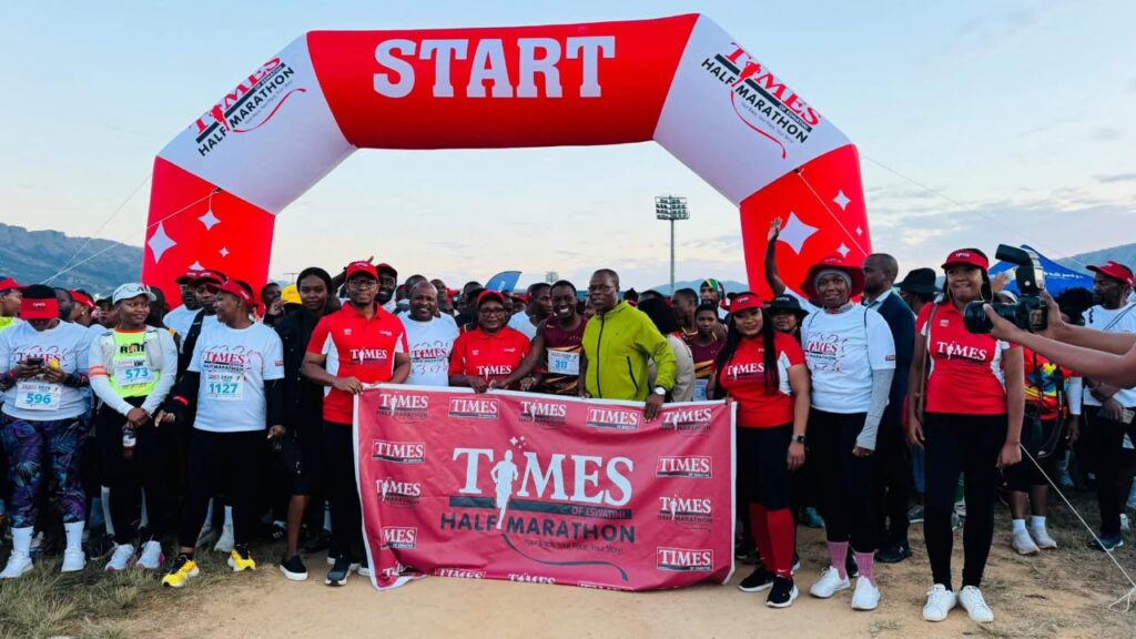 Athletes gather at Mahlanya Complex Exit ahead of the start of the inaugural Times Half Marathon in Mbabane on Saturday, where over 1 600 runners registered to compete across the 5km, 10km and 21km categories. Photo: The Times of Eswatini