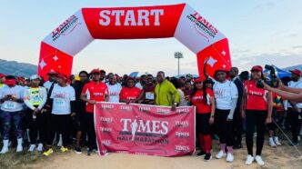 Athletes gather at Mahlanya Complex Exit ahead of the start of the inaugural Times Half Marathon in Mbabane on Saturday, where over 1 600 runners registered to compete across the 5km, 10km and 21km categories. Photo: The Times of Eswatini