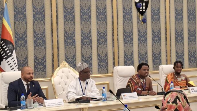 HRH Prince Lindani, Eswatini's parliamentary representative to the OACPS, addresses delegates at the opening of the OACPS Central Africa Region Parliamentary Group Meeting at the ICC Ezulwini Palazzo, Thursday, 7 May 2026.