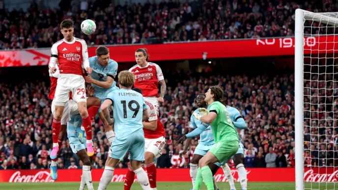 Kai Havertz meets Bukayo Saka's corner with a powerful header to score Arsenal's winner against Burnley at the Emirates Stadium. (Photo: Supplied)