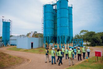 Eswatini Water Services Corporation's Board of Directors and Executive Management visit the Lomahasha reservoir during a site inspection of the LoNa project. Photo by EWSC