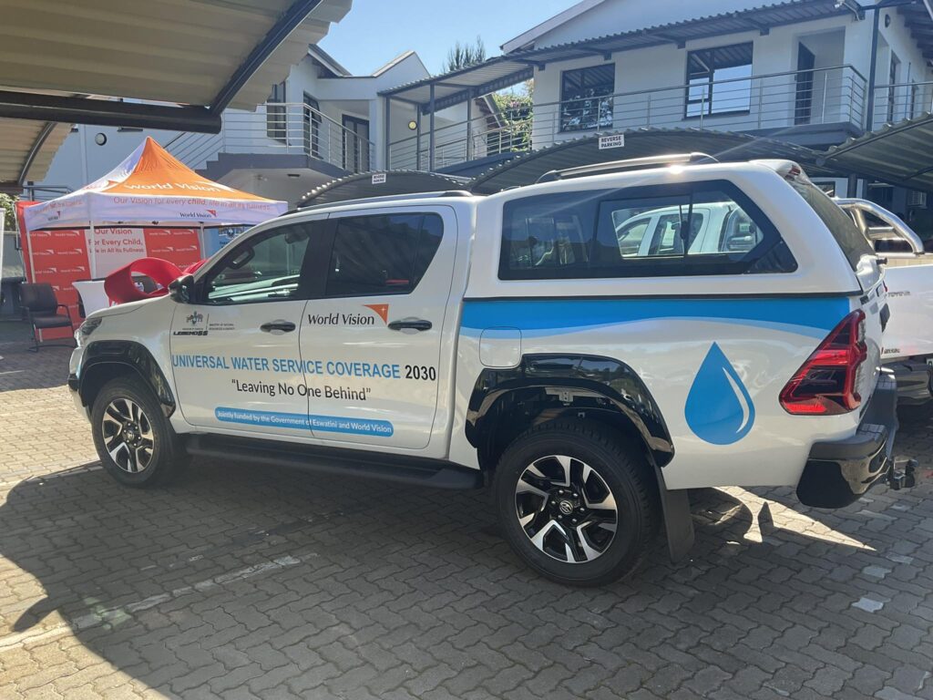 The brand new vehicle handed over by World Vision to the Department of Water Affairs to support the monitoring and implementation of rural water projects in 18 constituencies across Eswatini. Photo: Ministry of Natural Resources and Energy