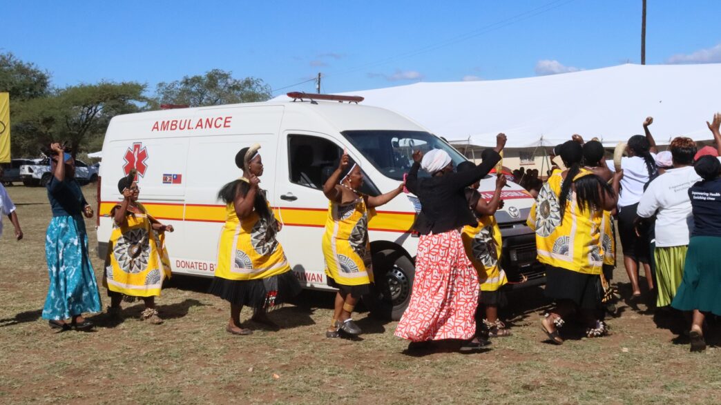 Community members from Lubulini Inkhundla erupt in celebration around the newly delivered ambulance during Saturday's handover ceremony, with the vehicle set to serve patients across several clinics in the constituency. | Photo: Ministry of Health Eswatini