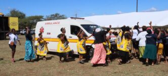Community members from Lubulini Inkhundla erupt in celebration around the newly delivered ambulance during Saturday's handover ceremony, with the vehicle set to serve patients across several clinics in the constituency. | Photo: Ministry of Health Eswatini