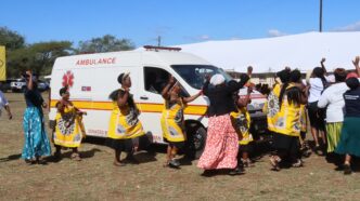 Community members from Lubulini Inkhundla erupt in celebration around the newly delivered ambulance during Saturday's handover ceremony, with the vehicle set to serve patients across several clinics in the constituency. | Photo: Ministry of Health Eswatini