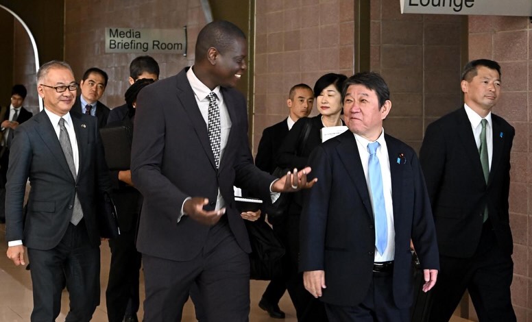 Japanese Foreign Minister Toshimitsu Motegi and South African Minister of International Relations and Cooperation Ronald Lamola during their bilateral meeting in Pretoria on Tuesday, May 5, 2026.