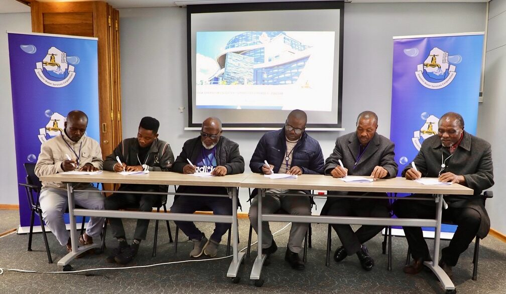 Officials from the Eswatini Water Services Corporation, kiosk operators, and Community Water Committee chairpersons of Zombodze Emuva pictured following the signing of a tripartite Memorandum of Understanding in the Shiselweni Region.
