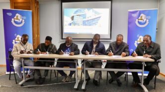 Officials from the Eswatini Water Services Corporation, kiosk operators, and Community Water Committee chairpersons of Zombodze Emuva pictured following the signing of a tripartite Memorandum of Understanding in the Shiselweni Region.