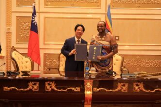 King Mswati III and Taiwan President Lai Ching-te pose together at Mandvulo Grand Hall during the latter's state visit to the Kingdom on Saturday. | Photo: Eswatini Financial Times