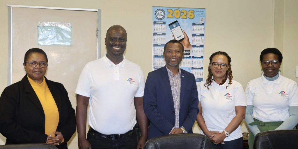 Housing and Urban Development Minister Appolo Maphalala (centre) pictured with Eswatini Realtors Association Chairperson Musa Nhleko, Assistant Secretary Refiloe Gama and Treasurer Crystal Hillary during their meeting at the ministry offices on Friday. Photo: Ministry of Housing and Urban Development, Eswatini
