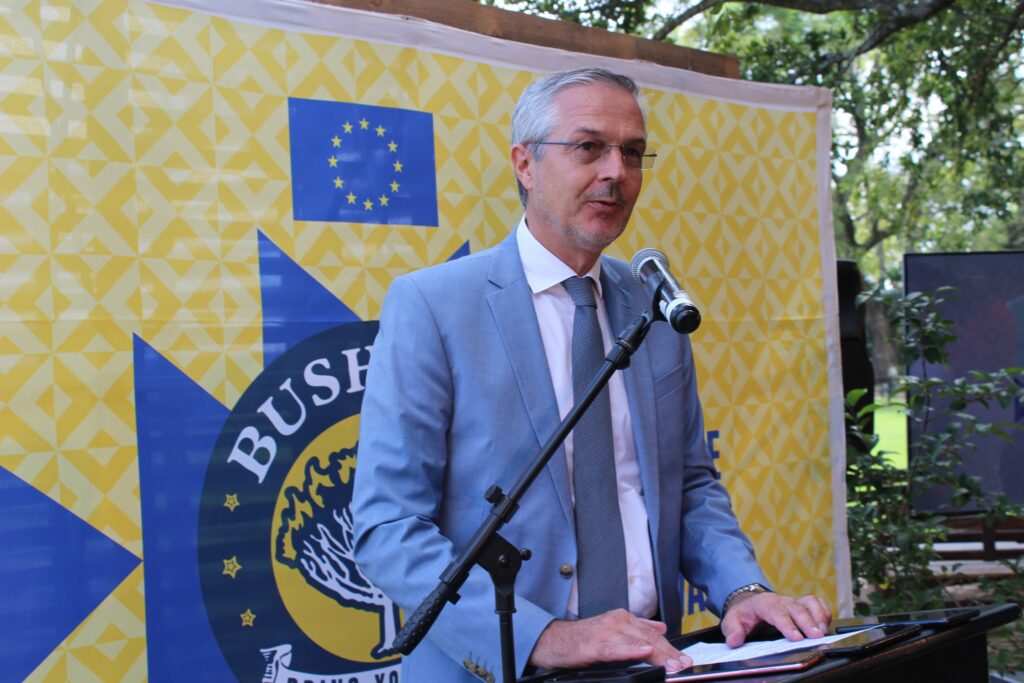 EU Ambassador to Eswatini, Karsten Mecklenburg, addresses stakeholders at the launch of the 2026 EU Bushfire Schools Festival at House on Fire in Malkerns on May 5, 2026.